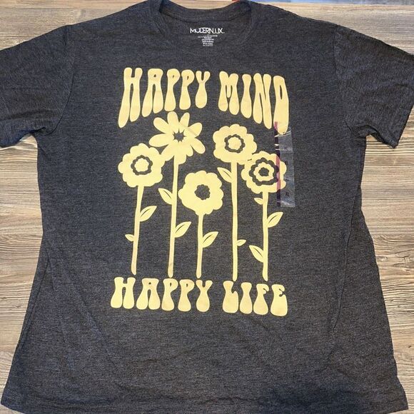 NWT Women’s “Happy Mind Happy Life” Graphic T Shirt, Gray, XL. New. 3 - Picture 1 of 4